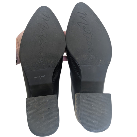 Sculptural Heel Black Leather Mules | Matisse Evie | Modern Minimalist Size 8M - Picture 6 of 9